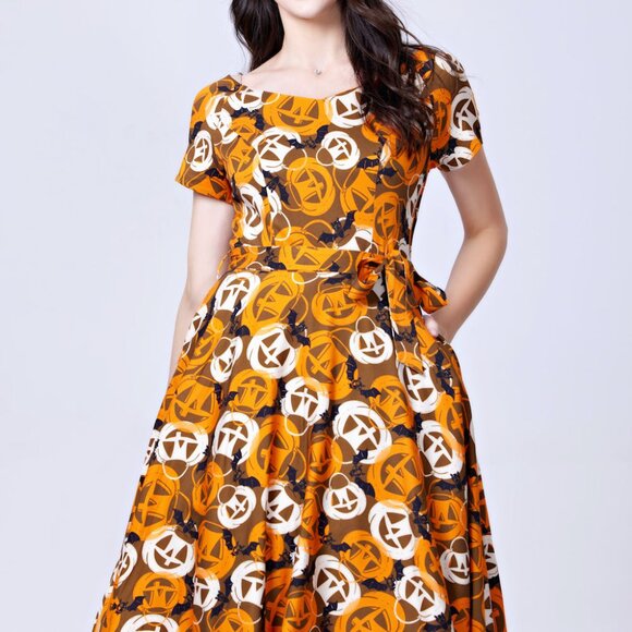 "Bella" Pumpkin & Bats Swing Dress - Size 4 X - Picture 4 of 5